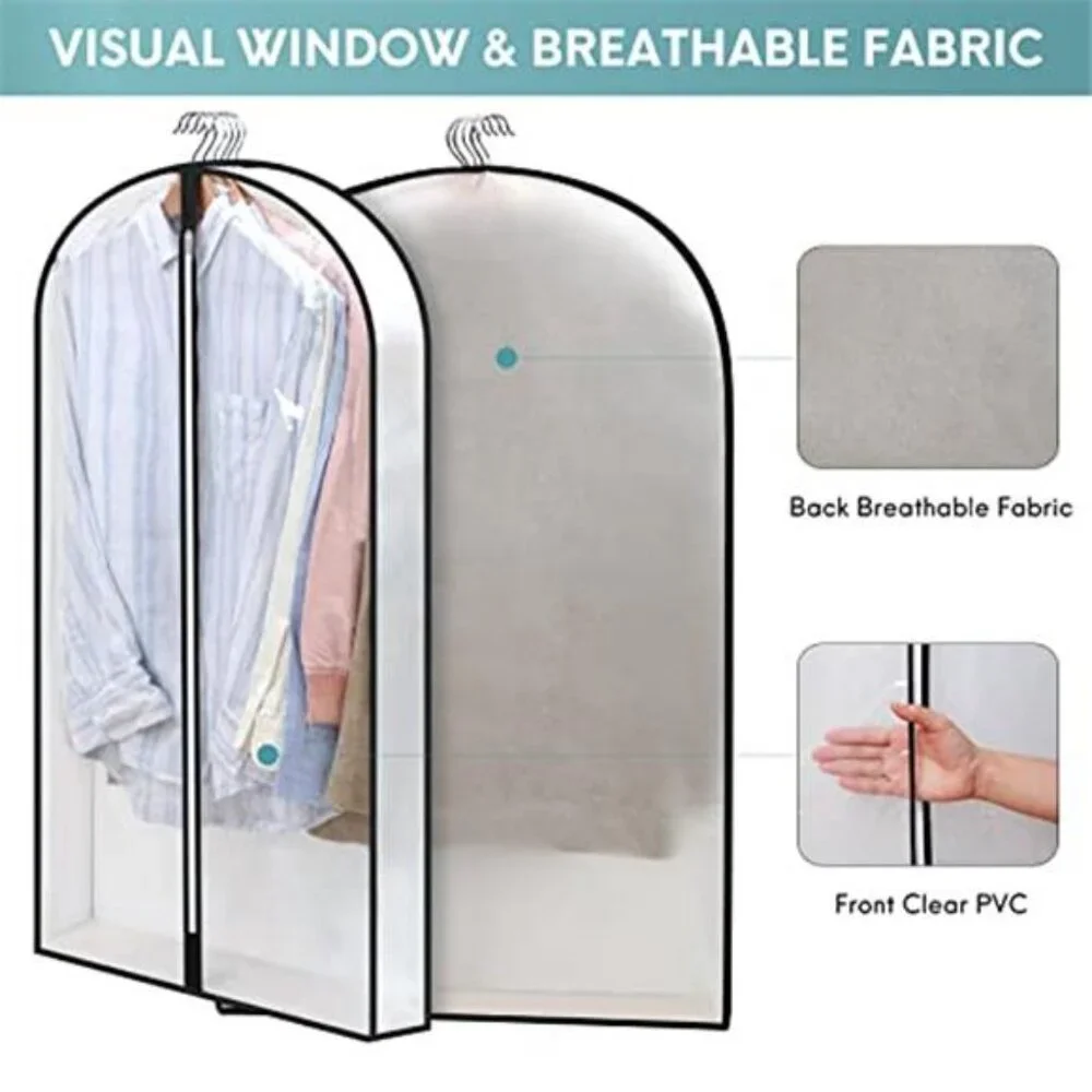 Clear Garment Bags Hanging Clothes Storage Suit Dress Coat Protector Zipper Bag